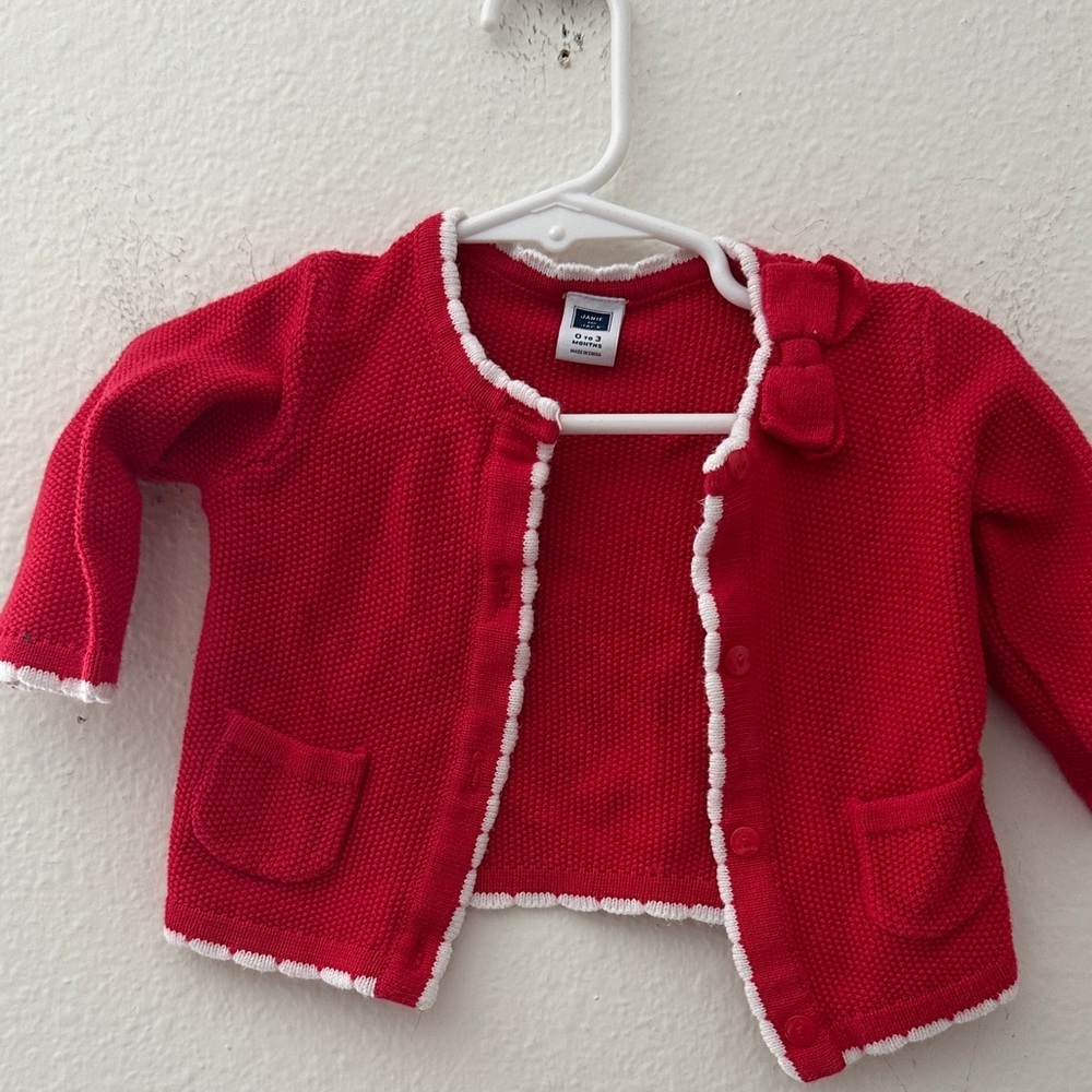 Janie and Jack Red Cardigan with White Accents